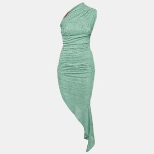 Cou Coo Green Patterned Knit Ruched Asymmetric Strapless Dress Xs